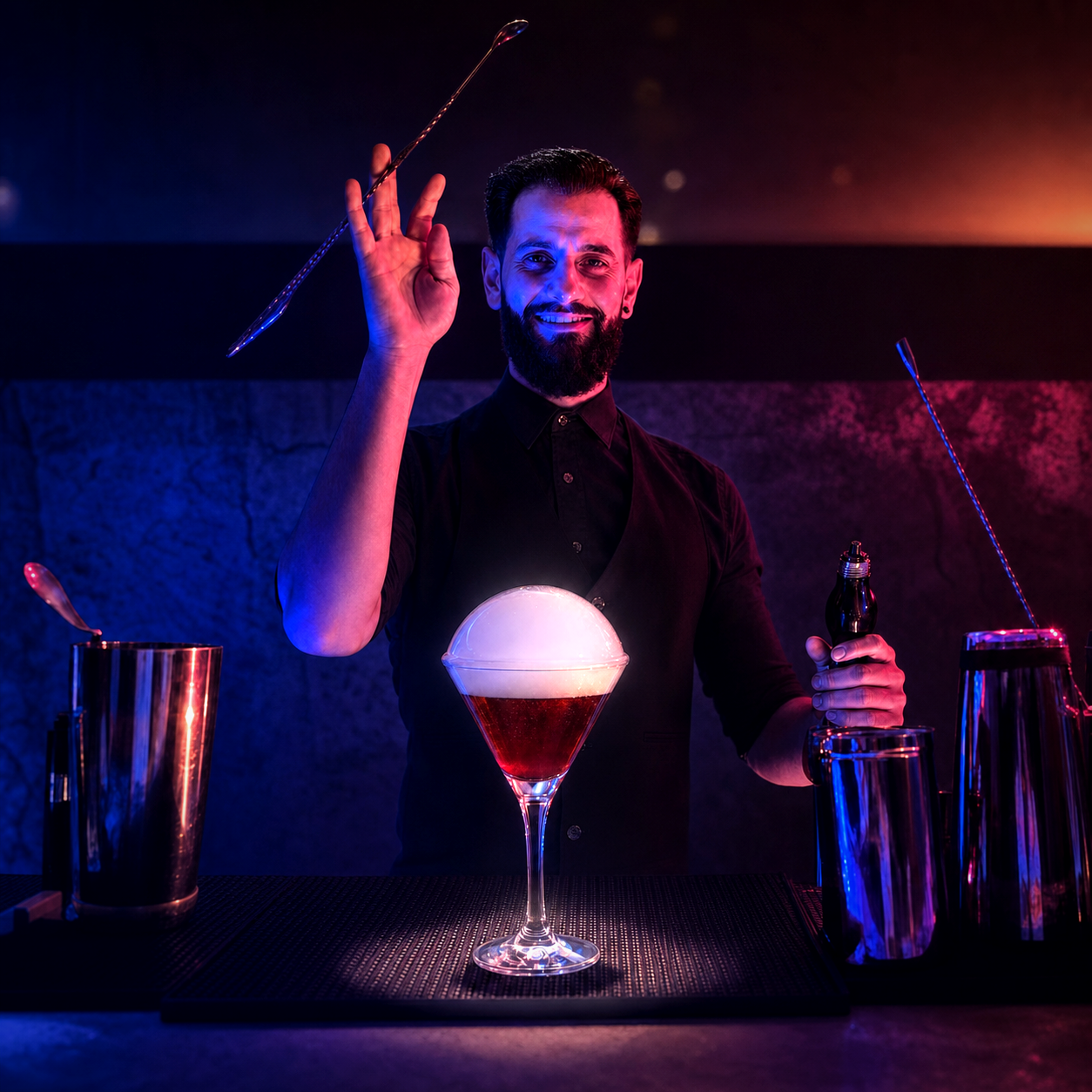 Smokey Bubble Cocktail servi en live par un barman So Barman